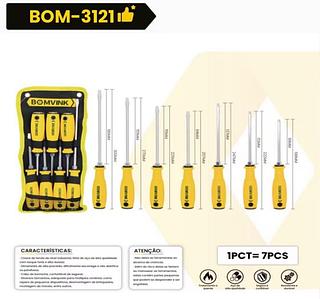 CONJUNTO DE 7 CHAVES DE FENDA E PHILLIPS COM CABO DEIMPACTO E FUNÇÃO DE MARTELO BOM3121