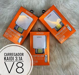 Carregador V8 3.1A 3USB KAIDI KD-606S Com 100pcs