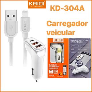 Carregador de carro com cabo iPhone ,entrada C com usb 38w KD-304A