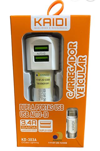 Carregador de carro 3.4A iphone kaidi KD-303A
