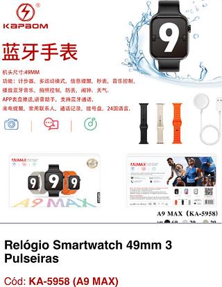 Relógio Smartwatch 49mm 3 Pulseiras KA-5958 (A9 MAX)