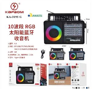 Rádio Bluetooth RGB de 10 Bandas com Energia Solar Cód: KA-3195 G