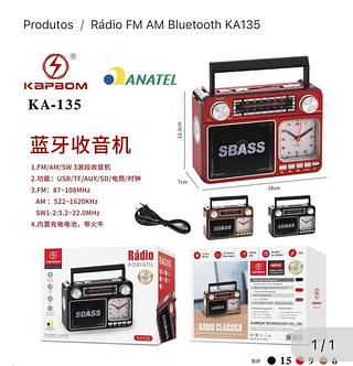 Rádio FM AM Bluetooth KA135 Com 30pcs