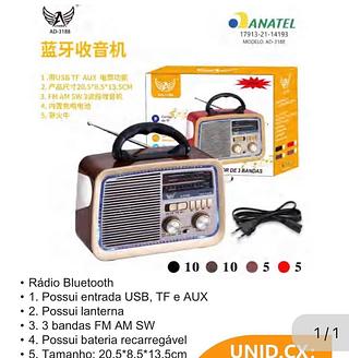 Rádio FM AM com bluetooth cartão memória USB AD3188 Com 30pcs