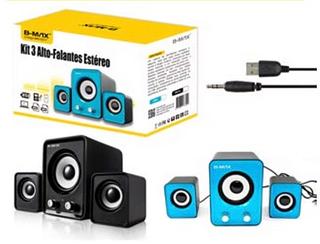 Kit 3 Alto-Falantes Estereo • 10*11.5*13.5cm • 6.5*6.3*8cm • Saida:3W+3W*2(RMS) BMS217