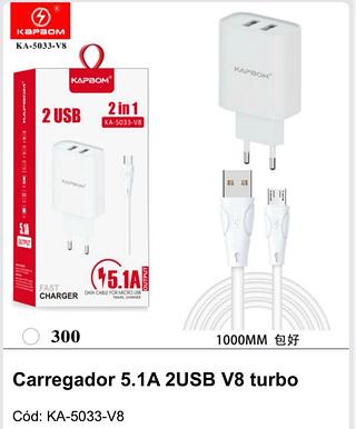 Carregador 5.1A 2USB v8 turbo KA5033V8
