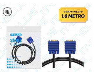 CABO VGA - Conectores com filtro nas extremidades - Comprimento de 1,8 metros - Terminação: HD15 macho nas duas pontas LE122