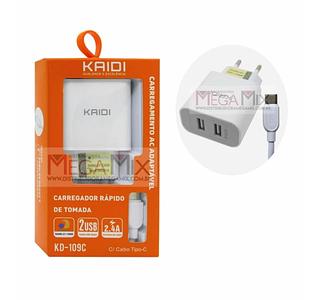Carregador para TIPO-C Turbo 2.4A 2USB KAIDI KD-109C