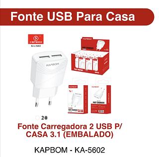 Fonte Carregadora 2 USB 3.0