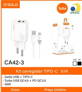 Carregador tipo - C 9.1A turbo USB 40W CA42-3
