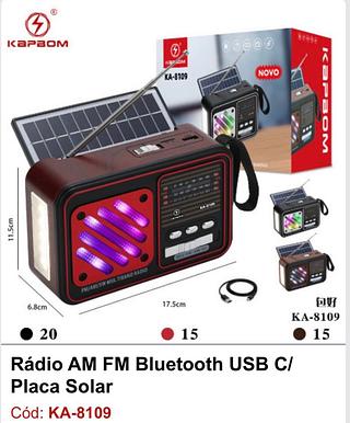Rádio FM AM Bluetooth com solar KA8109