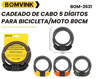 CADEADO DE CABO 5 DÍGITOS PARA BICICLETA/MOTO 80CM BOM2631