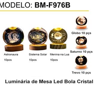 Luminária de Mesa Led Bola Cristal • 3D • LuZ RGB • Ultra transparente • Com cabo USB BMF976B