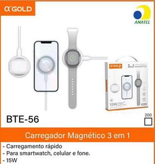 Carregador rápido para smartwatch celular e fone 15W BTE56