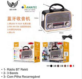 Rádio FM AM com bluetooth cartão memória USB AD3199 Com 30pcs