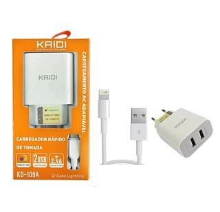 Carregador para Iphone lightning Turbo 2.4A 2USB KAIDI KD-109A