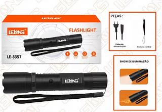 LANTERNA COM TASER • Brilho: 2001m • Tensão de alimentação: 3.6V • Corrente de cosumo: ≤ 2.5A / 51.5A • Tensão de saída do choque elétrico: 13.000kV • Dimensão: 3,5 x 17cm LE8357