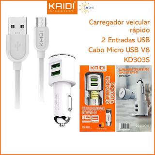 carregador carro V8 kaidi 3.4A KD-303S