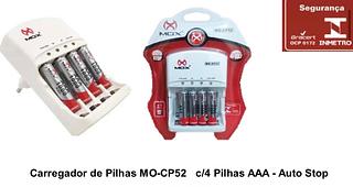 Carregador de Pilhas MO-CP52 c/4 Pilhas AAA - Auto Stop