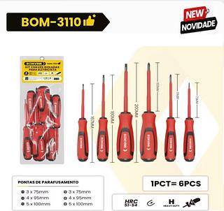 KIT CHAVES ISOLADAS PARA ELETRICISTA BOM3110