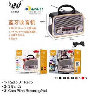 Rádio FM AM com bluetooth cartão memória USB AD3199