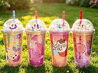 Copo Parede Dupla Glitter Canudo Acrílico Personalizado 450ML QW27