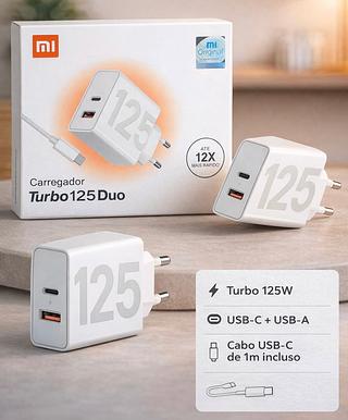 Carregador Turbo 125W USB-C + USB-A Cabo USB-C de 1m incluso