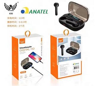 Fone sem fio Bluetooth sem borrachinha com digital K98